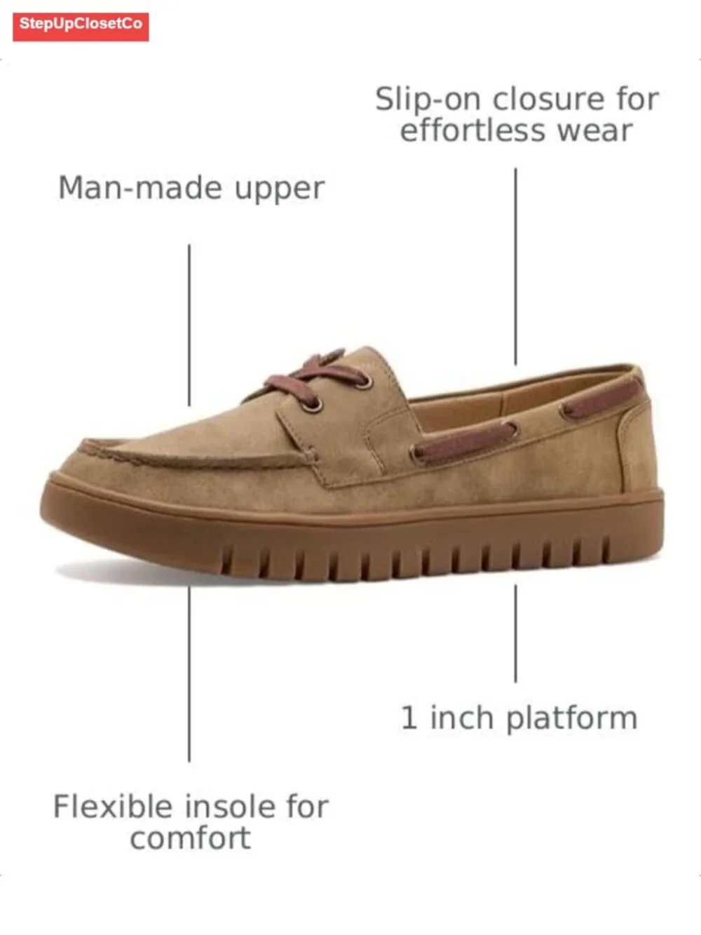 Slip-On Loafers with 1-Inch Heel, Man-Made Upper, Comfort Footbed